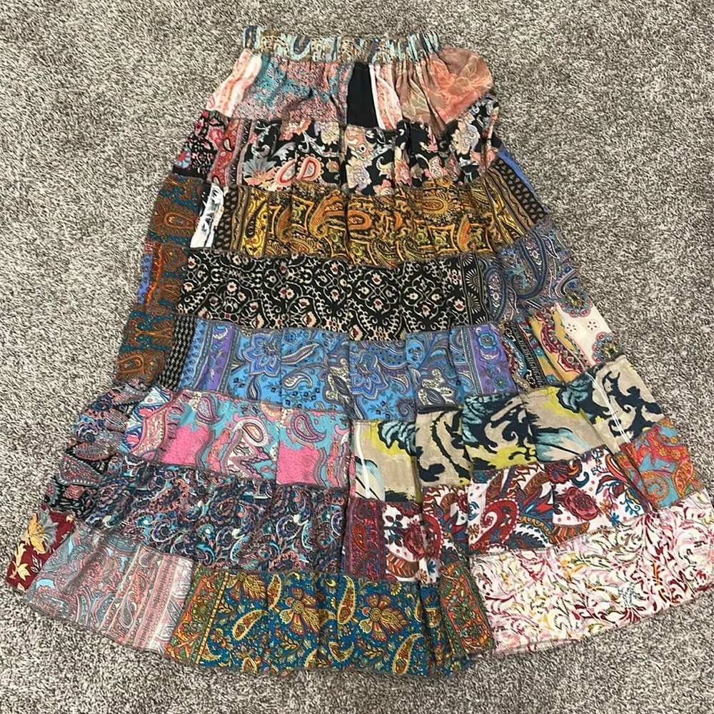 Boho Patchwork Tiered Maxi Skirt - Multicolor - Picture 3 of 3